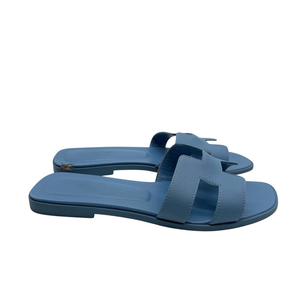Hermes Blue Oran Slide Sandals - Picture 3 of 12